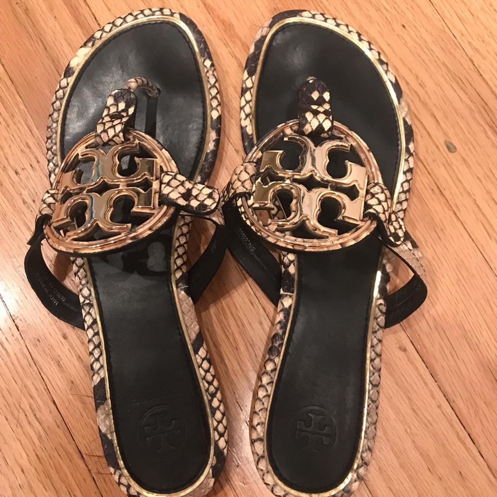 Tory Burch Miller snakeprint/gold sandals size 8